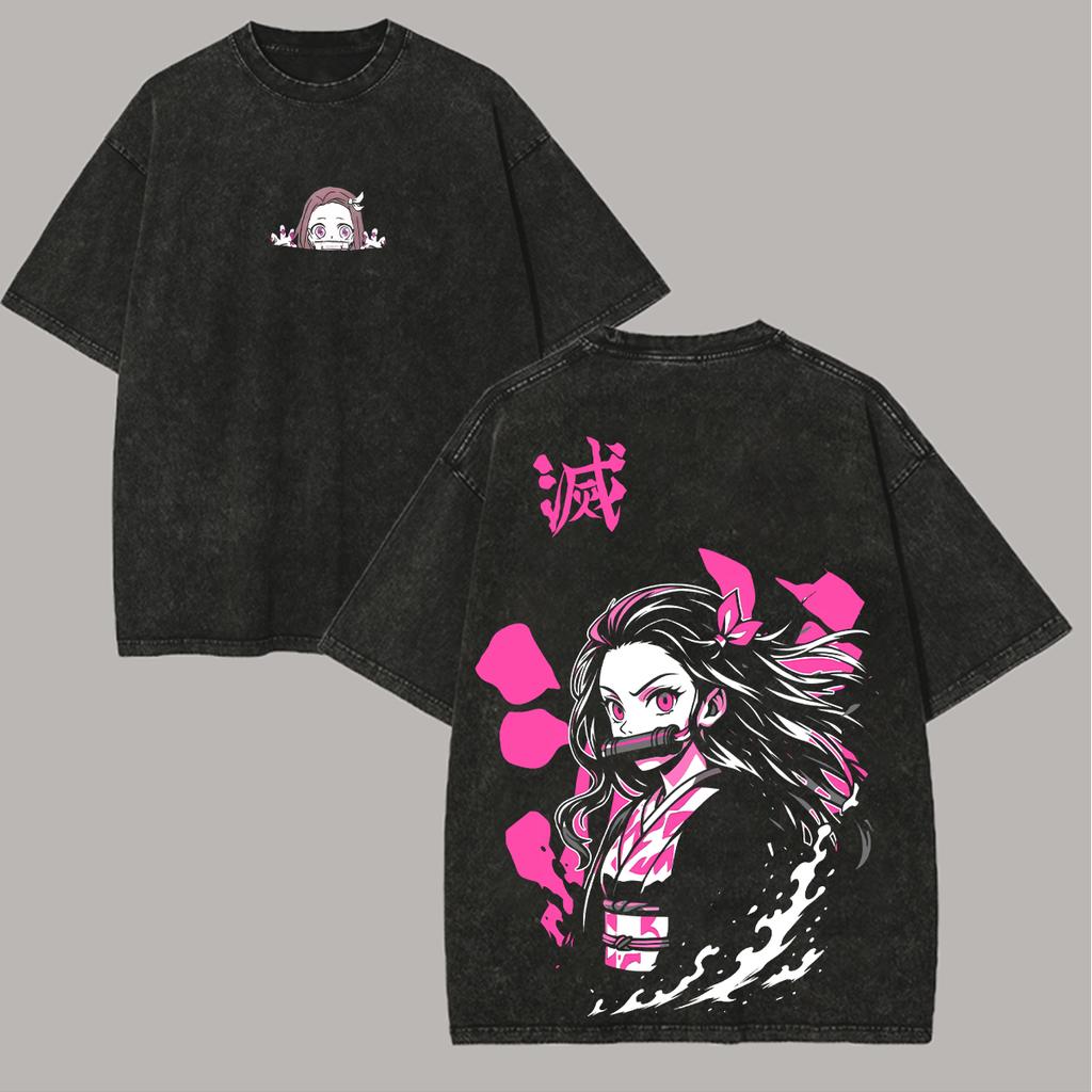 Demon Slayer Anime Lover Washed T-shirt Year round clothing high quality personality Clothes Plus Size Unisex New Model Couples tee