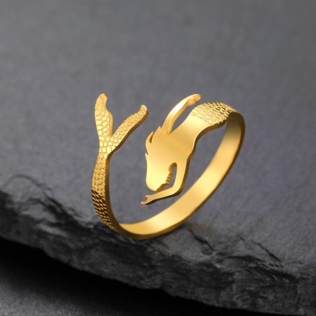 Изысканные кольца в виде русалки для женщин и девочек из нержавеющей стали, регулируемое кольцо на открытый палец, женское ювелирное изделие, подарок на День святого Валентина