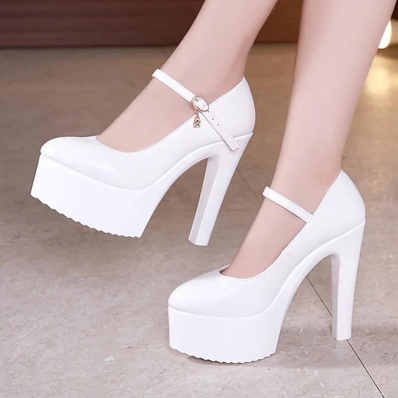 Маленький размер 32-43 Элегантные туфли-лодочки красного и белого цвета для свадьбы, туфли на платформе для женщин 2025, туфли на высоком блочном каблуке для модели, для вечеринки