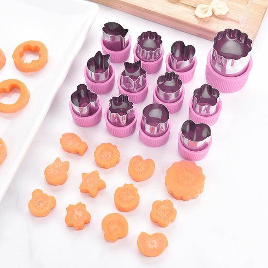 12Pcs Fruit Vegetable Cutter Shapes Set Mini Cookie Cutters Fruit Cookie Pastry Stamps Mold Reusable Food Shape Cutter Kit Kitchen Helper