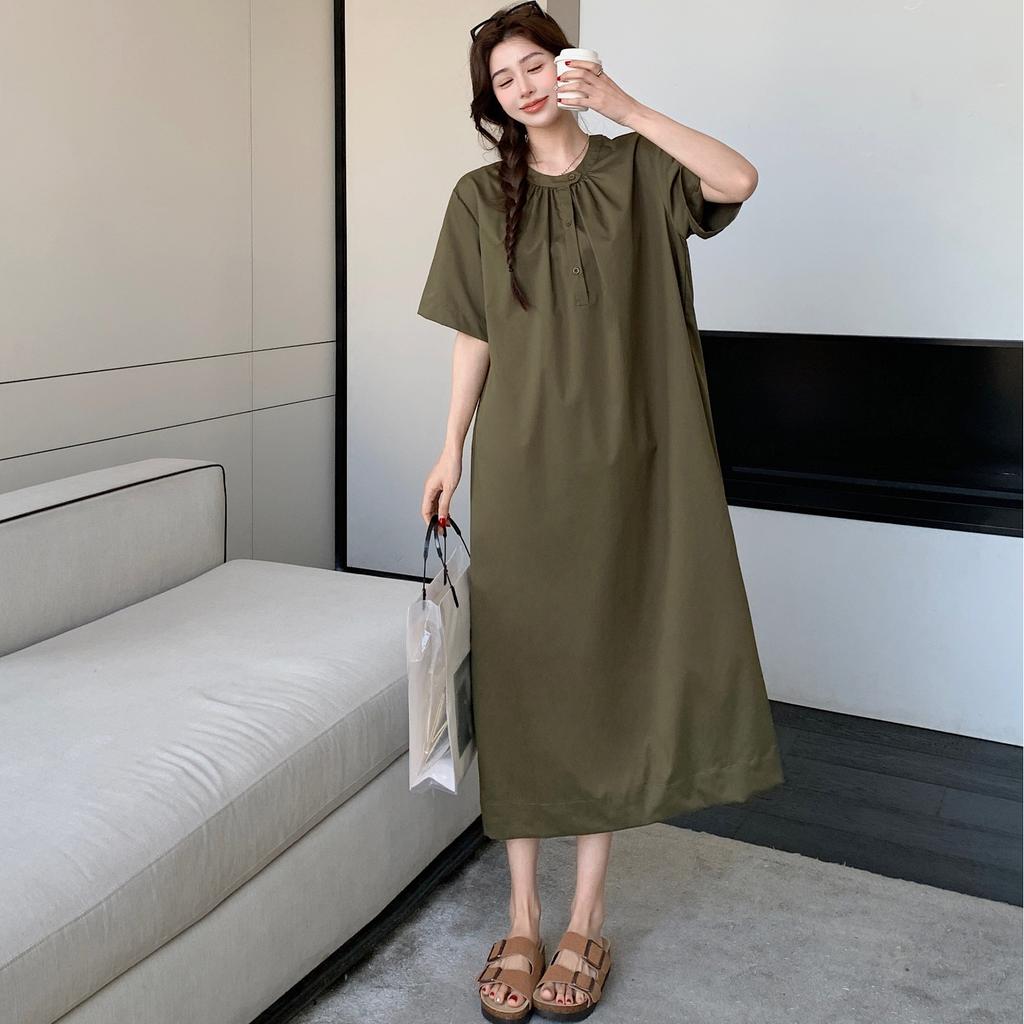 Dimanaf 2025 Летнее платье больших размеров для женщин, повседневное винтажное платье, базовое свободное платье с круглым вырезом и короткими рукавами, хлопок