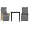 VidaXL Ensemble à Manger de Jardin avec Coussins 3 pcs, Table et Chaises avec Dossier et Repose-pied Réglables, Meubles 3213448