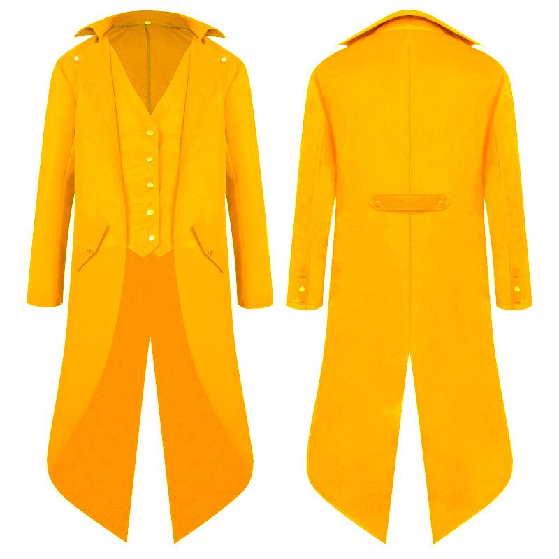 Мужское однотонное средневековое пальто-ласточкин хвост 2024 - Европейское и американское средней длины панк-ретро пальто