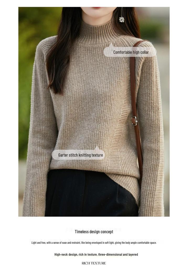 Benmingnian Women’s Heavyweight Pure Wool Cable Knit Sweater: Semi-High Neck, Extra Thick, Loose Fit, with Raglan Sleeves.