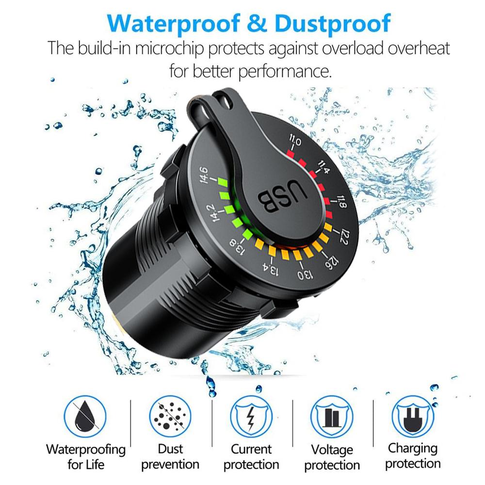 QC 3.0 36 Вт двойное автомобильное зарядное устройство USB 12 В 24 В водонепроницаемый USB PD розетка быстрая зарядка со светодиодным вольтметром переключатель ВКЛ ВЫКЛ для автомобиля мотоцикла