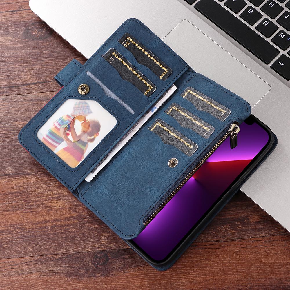 Кошелек на молнии в стиле ретро, ​​кожаный флип-чехол с 9 отделениями для карт для iPhone 15 14 Plus 13 12 11 Pro Max для Samsung S24 S23 S22 S21 S20Ultra Plus Note20Ultra A14 A54