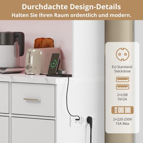 100×40×180cm Buffet Cabinet, APP LED Light, Drawers & Adjustable Shelves for Kitchen Dining Room
