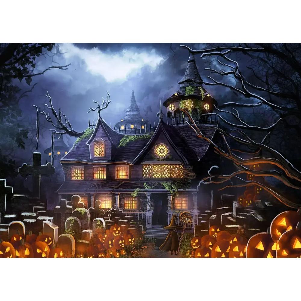 A Classic Vintage Wall Art Pumpkin Black Cat Ghost Painter Halloween Night, Printed Poster, Home Living Room Bedroom Decoration