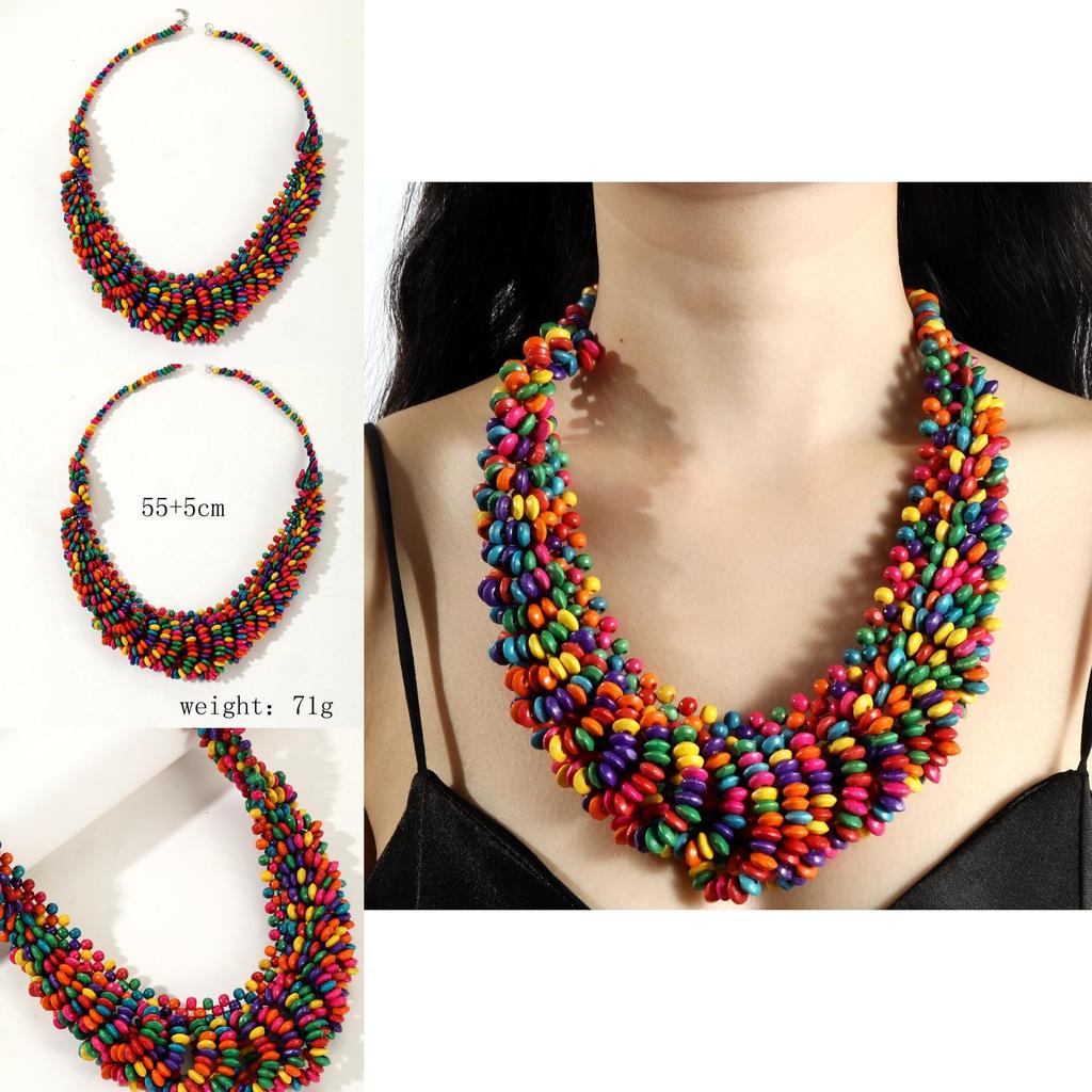 Creative Colored Wooden Bead Woven Necklace Neck Accessories For Daily Wear