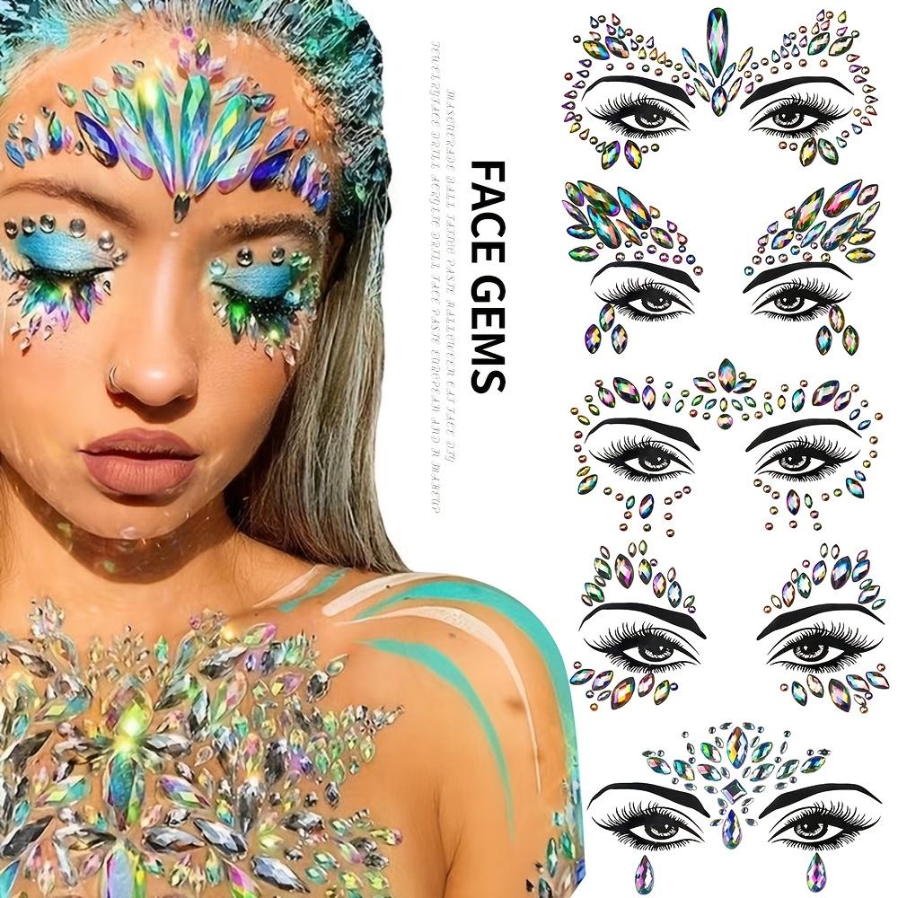 Sparkling Rhinestone Design 5sheets/set Face Gems Decals AB Colorful Festive Eye Forehead Embellishments Carnival/Mardi Gras/Masquerade Home
