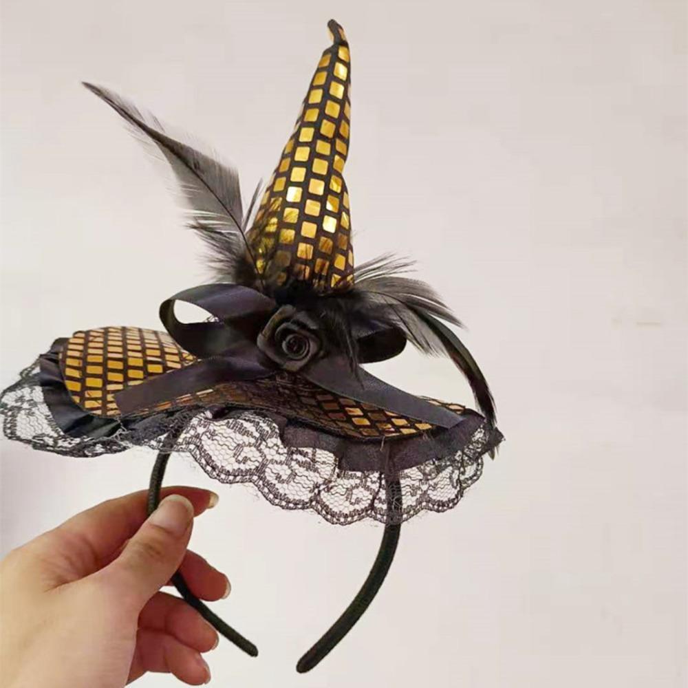Lace Halloween Party Hair Band Headband Halloween Witch Hat Hair Hoop Cute   Lady