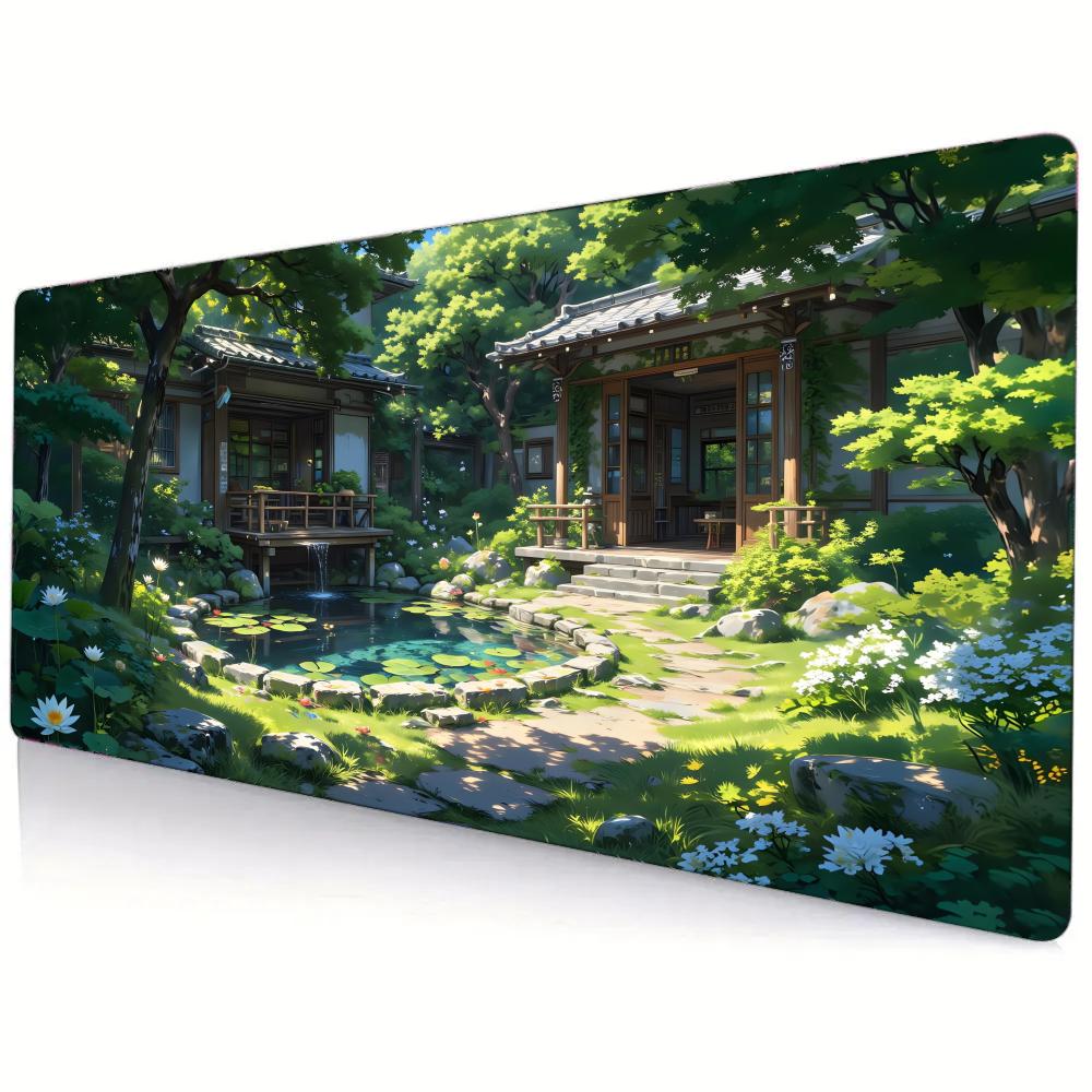 Forest Cabin Pattern XXL Gaming Mouse Pad, Non-slip Stitched Edge Desk Mat, Keyboard Mat, Computer Accessories for PC Gamers