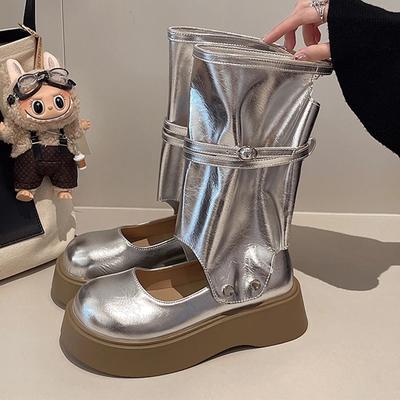 Мода Женские Крутые Ботинки Сандалии До середины икры На плоской подошве Обувь на платформе Летняя Новая Мода 2025 Тренд Повседневные Женские Сандалии Бренд Zapatillas Mujer