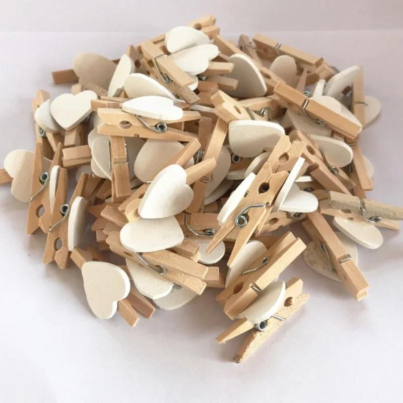 50Pcs 3cm Mini Photo Clip Color Love Wood Creative Home Decoration 2