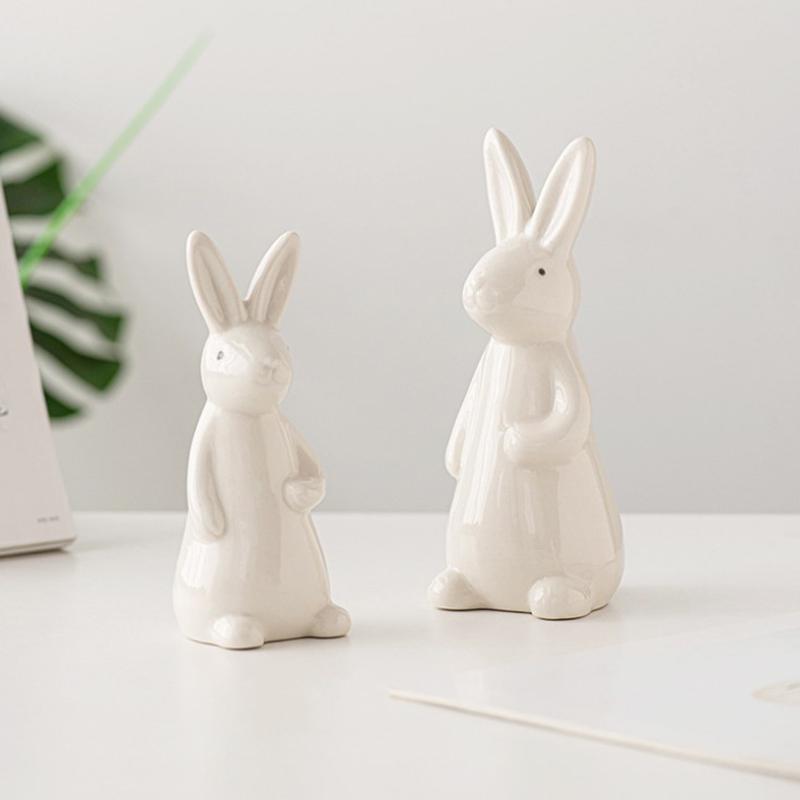 Белые керамические кролики для домашнего стола, книжной полки, пасхальные украшения, кролик, украшение для микроландшафта, для сада, заднего двора, украшения, поделки