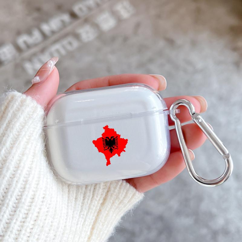 Мягкий чехол для Apple Airpods 2 1 Чехлы для наушников с крючком Албания Флаг албанцев Для Airpod Pro 3 Pro2 Прозрачные защитные чехлы