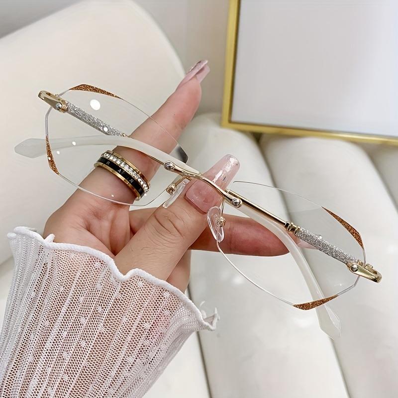 2PCS Reading Glasses Frameless Diamond Trimming Presbyopic Glasses Anti Blue Super Light Reading Glasses
