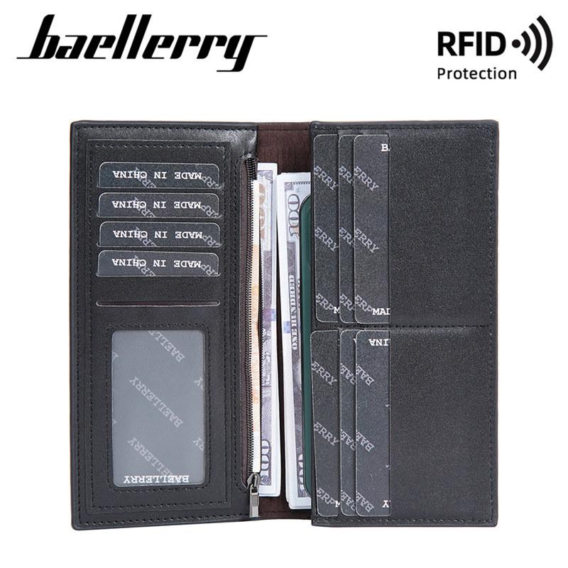 Baellerry Длинные кошельки с защитой RFID, винтажный дизайн, держатель для визитных карточек, двойной кошелек, кошелек