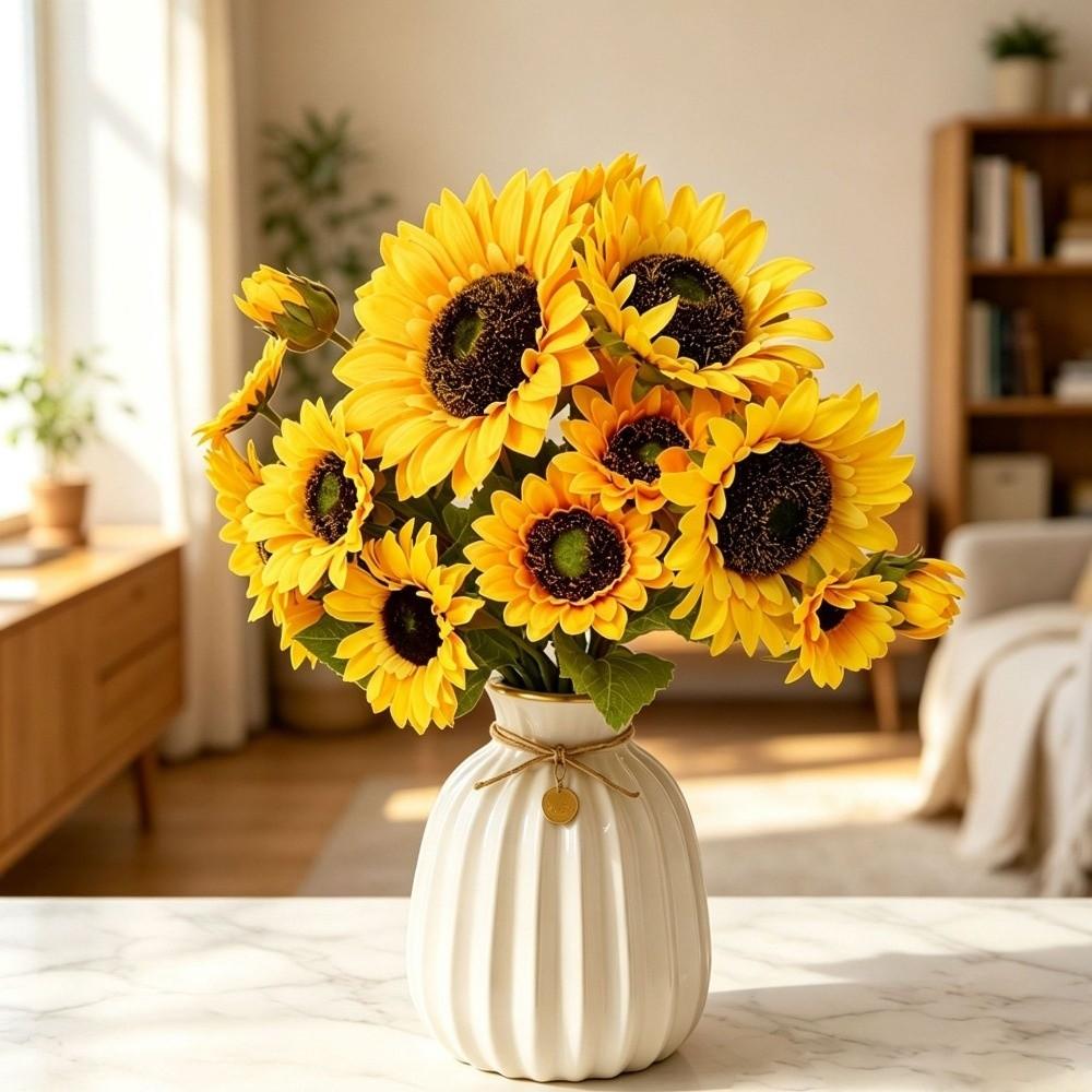 85cm Fake Sunflowers 3 Branches Silk Sunflowers Giant Long Stem Sunflowers Living Room Decor