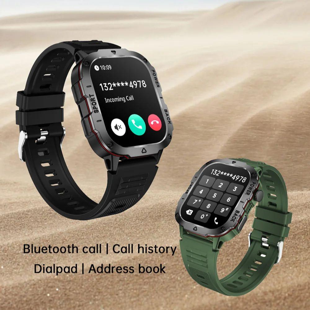 Смарт-часы в стиле милитари 2,01-дюймовый TFT-экран Отображение информации по SMS Воспроизведение музыки Спорт на открытом воздухе Фитнес GPS-трекер Здоровье Bluetooth-вызов Smartwatch