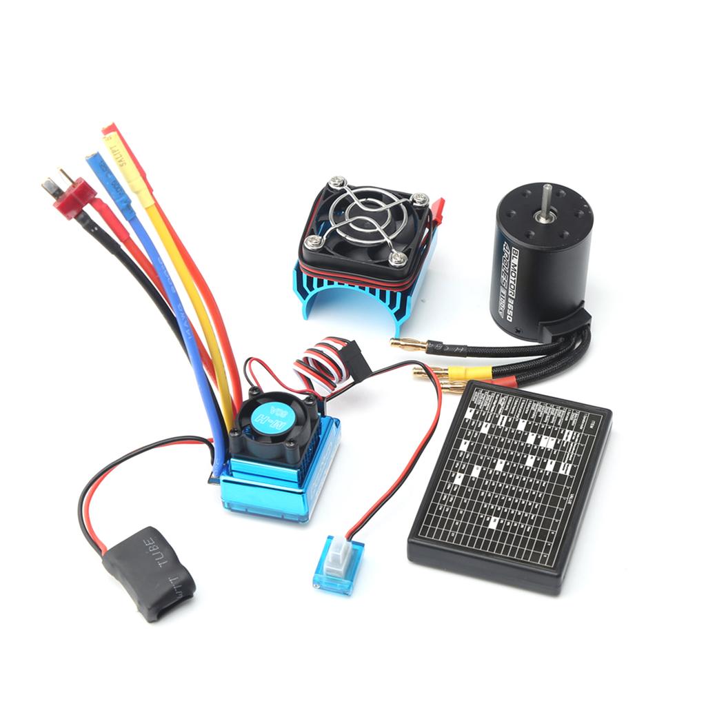 3650 Brushless Motor 3100KV with 80A Brushless ESC Heat Sink Programming Card for 1/8 1/10 RC Car