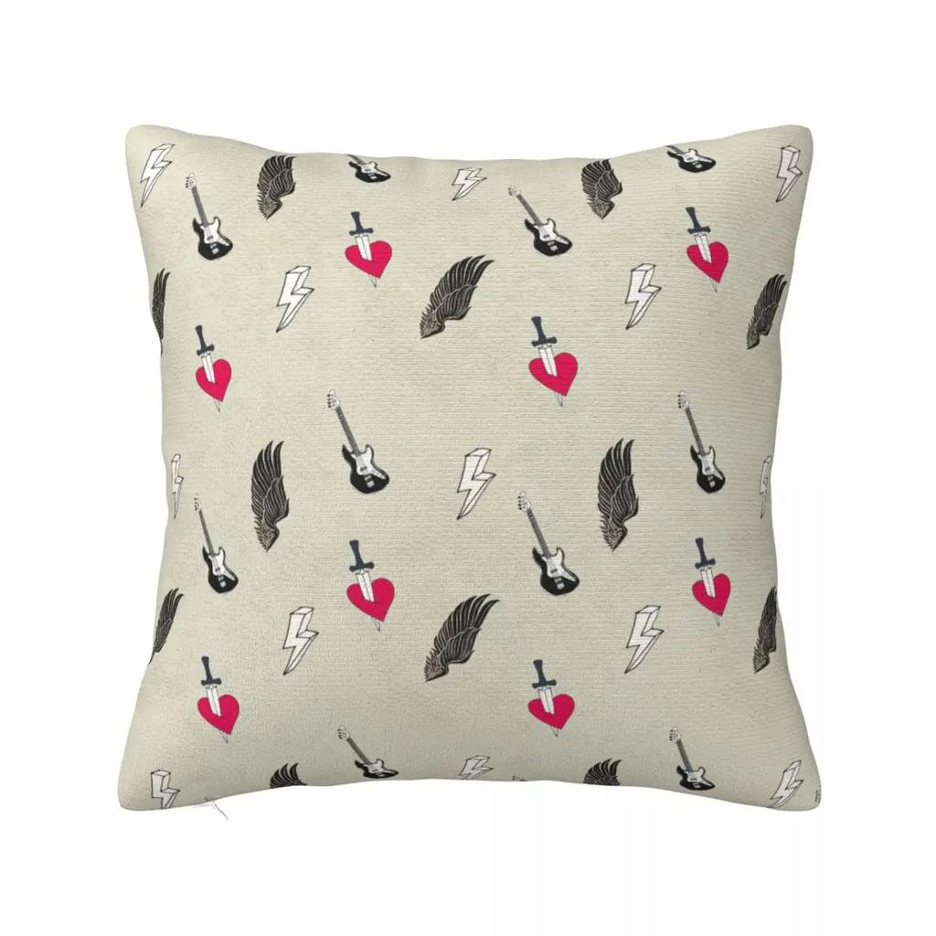 Skull Rock Music Grunge Pattern Pillowcase Polyester Cushion Cover Decorative Pillow Case Cover Home Square