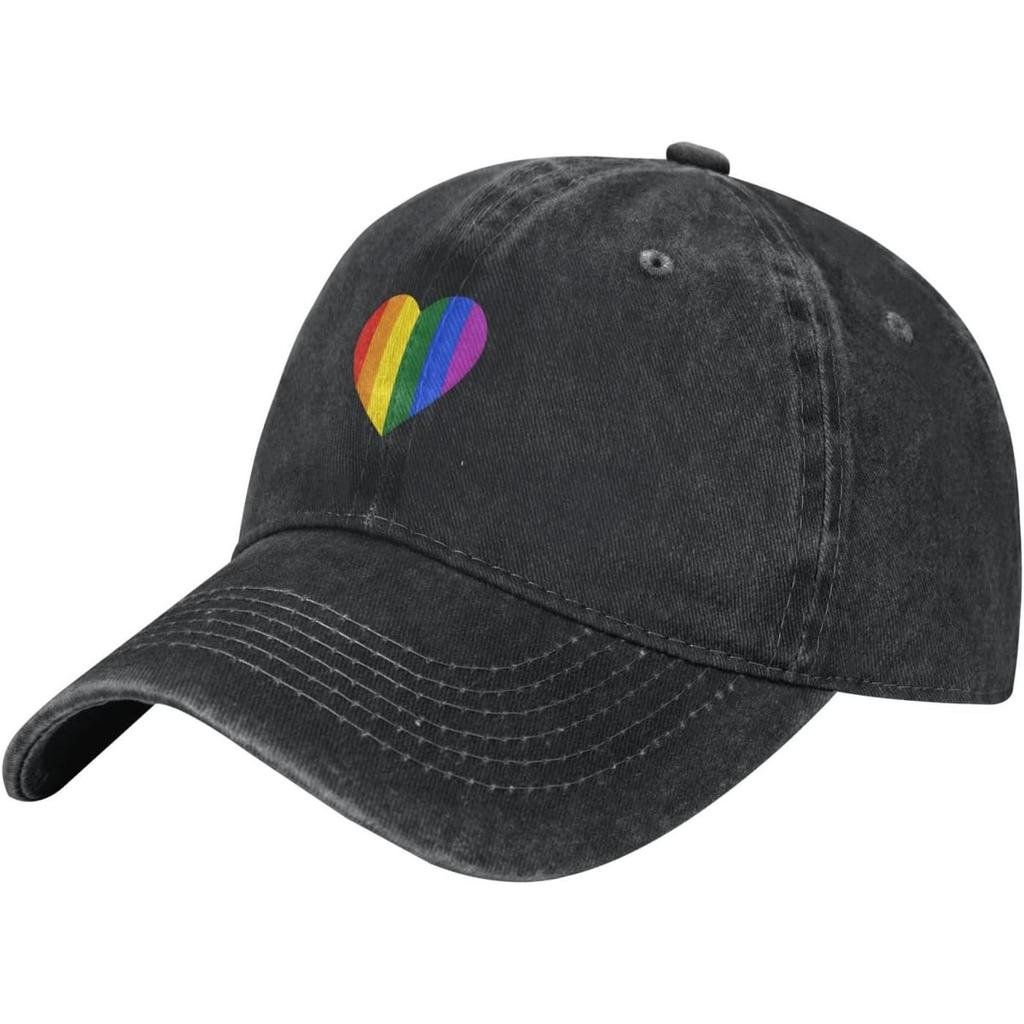 LGBT Rainbow Heart Baseball Cap Washed Cotton Dad Hat Adjustable Sun Protection Casual Cap