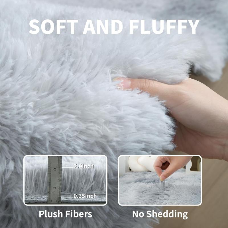 2027 Thick Area Rug Light Grey Fluffy Shag for Bedroom Ultra Soft Plush Fuzzy Washable Carpet for Living Room Dorm Nursery Shaggy Kids Baby Girls Boys
