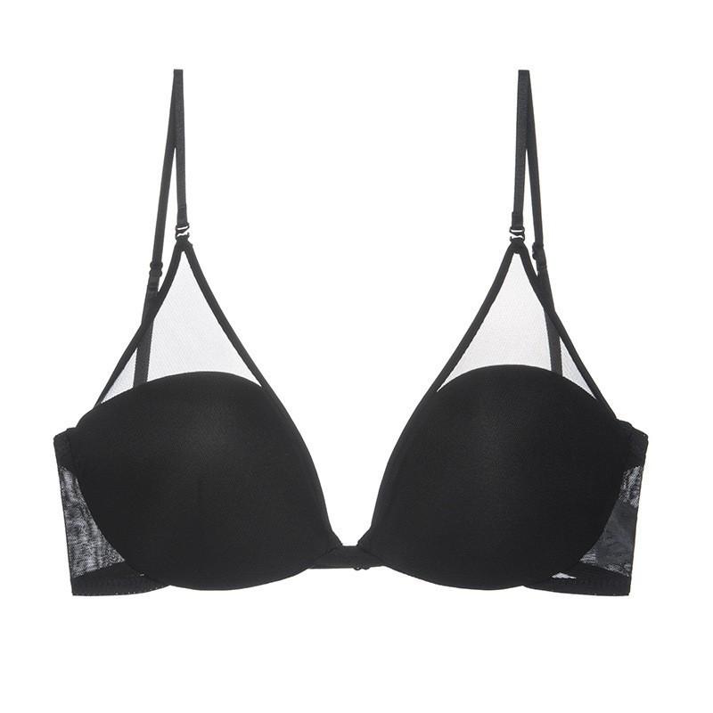 European and American French underwear sexy U-shaped mesh breathable beautiful back underwear women's triangle cup no steel ring gathering bra cover