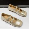 Мода 2025 Женские Легкие Балетки Новые Квадратный Носок Мелкий Вырез Пряжка Мягкие Балетки Удобные Кожаные Туфли