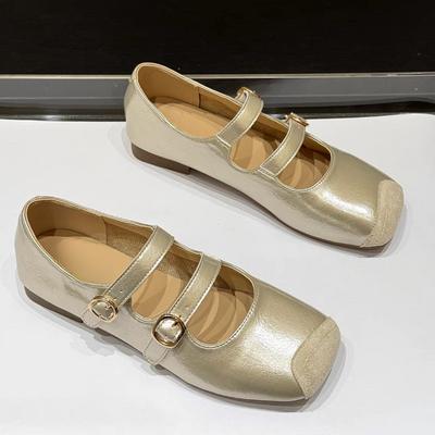 Мода 2025 Женские Легкие Балетки Новые Квадратный Носок Мелкий Вырез Пряжка Мягкие Балетки Удобные Кожаные Туфли