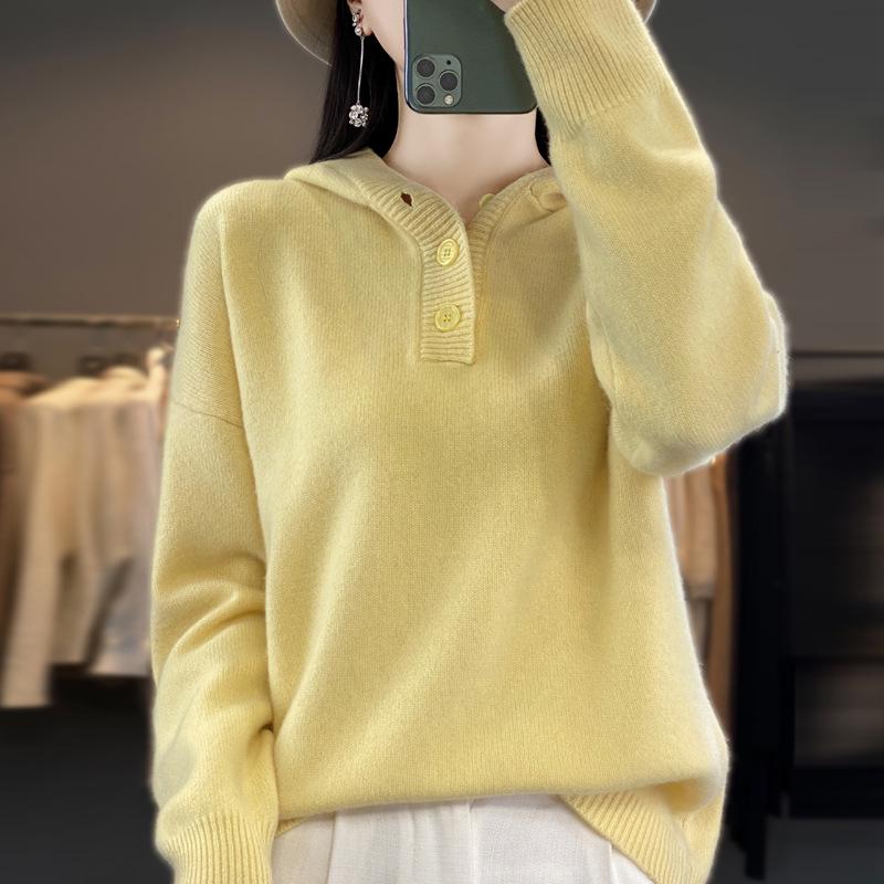 Women's Loose Cashmere Knit Hoodie Sweater Pullover