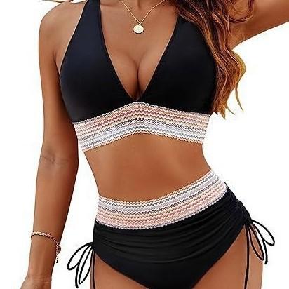 New deep V tight split swimsuit women's sexy high-waisted bikini swimsuit