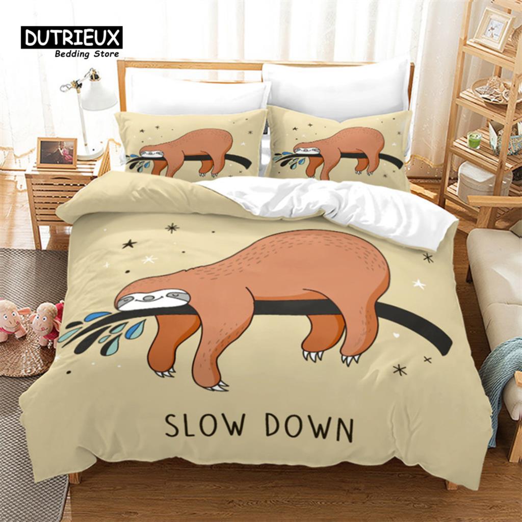 Милый мультяшный ленивец пододеяльник цветочный принт листья комплект постельного белья для детей подростков декор спальни цветы одеяло чехол наволочки