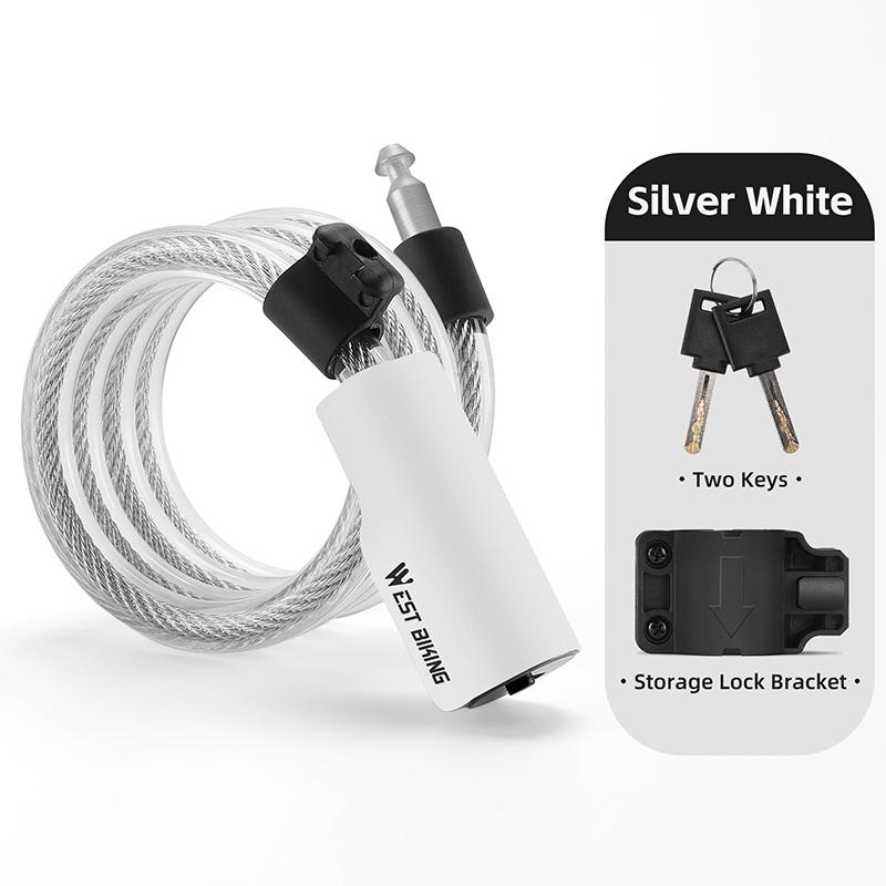 WEST BIKING Bicycle Lock Portable Anti-theft Cable Lock MTB Road Bike Safety Lock Motor E-Bike Lock With 2 Key Cycling Accessory 4