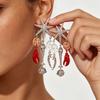 Layered Tassel Crab Starfish Shell Earrings Gold Zinc Alloy Boho Beach Style Statement Earring Women