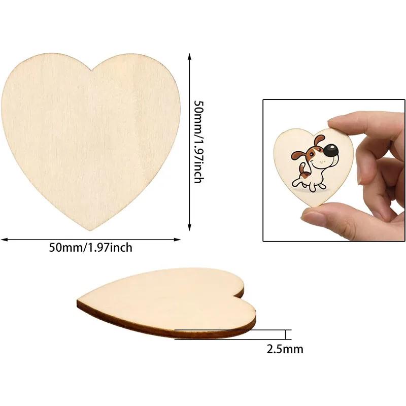 3-100Pcs Natural Unfinished Wooden Hearts Blank Wood Slices 1cm-10cm DIY Crafts Wooden Circle Discs for Christmas Decor