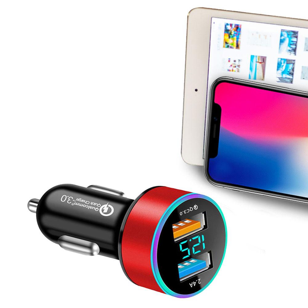 QC3.0 2.4A Dual USB Car Charger for Phone LCD Display 12-24V Cigarette Socket Lighter Fast Charging Power USB Adapter Charger