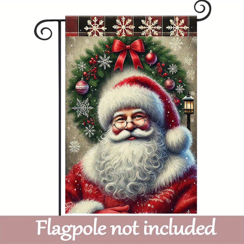 Santa Claus Graphic Christmas Flag Outdoor Patio Decoration - Holiday Garden Decoration Without Metal Stands