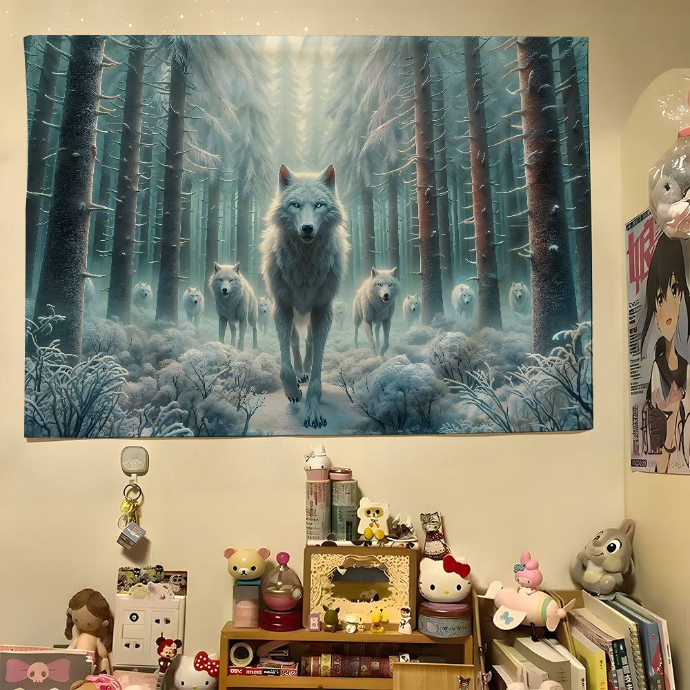 1pc Wolf King Moonlit Forest Colorful Hippie Psychedelic Bar Living Room Study Bedroom Dorm Decor Aesthetic