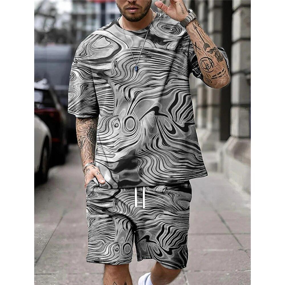 New Men's Shirt Set Shorts And T Shirt Set Sport Designer Casual Shirt Optical Illusion Abstract Graphic Prints T-Shirt Outfits