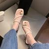 French Toe Slippers Women's Summer New Outer Wear Cross-belt Fairy Style Low-heeled Fashion Buckle Single Shoes Sexy Beach Shoes