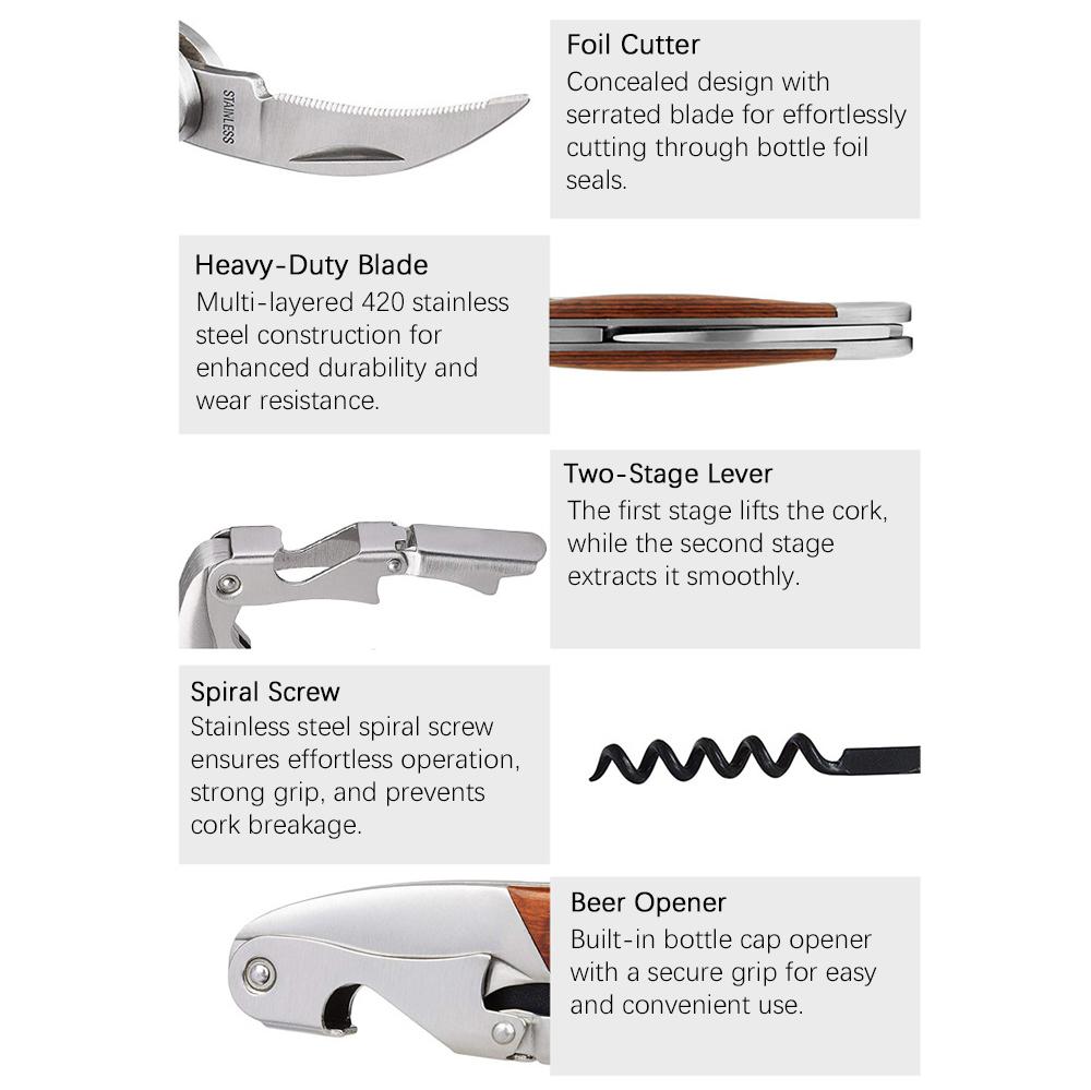 Персонализированный штопор для официантов, открывалка для бутылок вина и пива, деревянная открывалка для пробок, нержавеющая сталь, гравировка имени получателя