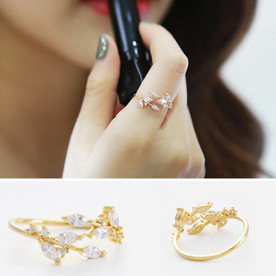 Женское регулируемое открытое кольцо со стразами, инкрустированное листьями, вечерние клубные украшения