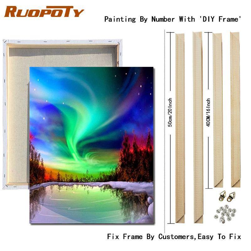 RUOPOTY Frame Picture Diy Painting By Numbers For Adults Green Aurora Landscape Canvas By Numbers For Home Decors Artwork
