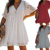 Summer V-neck Flowy Dress for Women Ruffle Tunic Dress Chiffon Elegant Babydoll Shift Dresses Swiss Dot Dress
