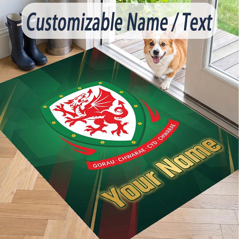 Custom Text Printed Rug Wales Rugby Non Slip Floor Carpet For Home Room Decor