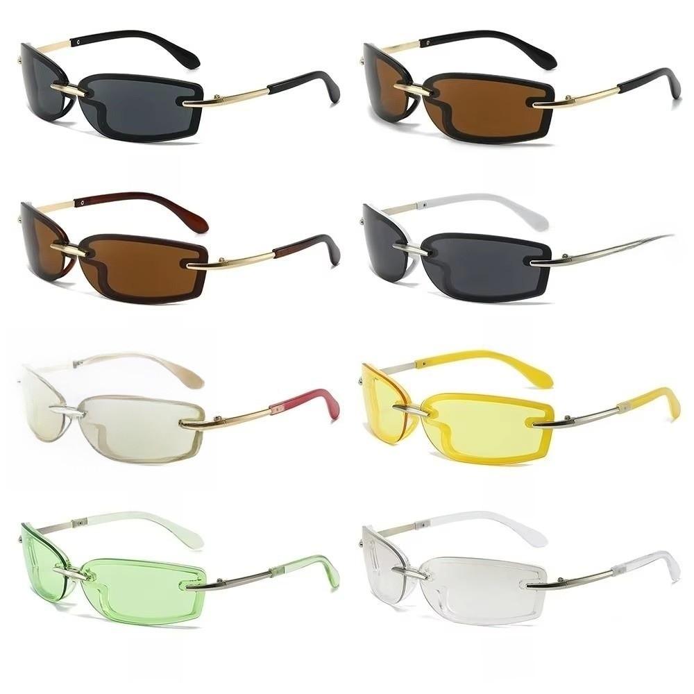 Y2K Dopamine Square Sunglasses Metal Eyewear Futuristic Candy Color Rimless Sunglasses Outdoor