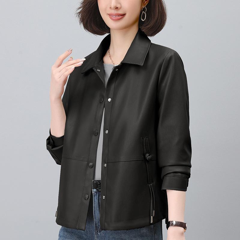 Кожаное полупальто для мамы, женское, весна-осень, новое, для среднего и пожилого возраста, модное, повседневное, свободное, в иностранном стиле, куртка, топ