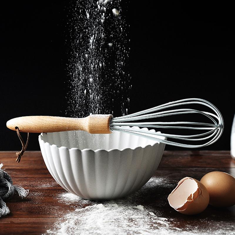 Silicone Whisk Egg Beater Wood Handle Egg Whisk Manual Dough Whisk Cream Butter Mixer Blender Kitchen Whisk Egg Cooking Tools